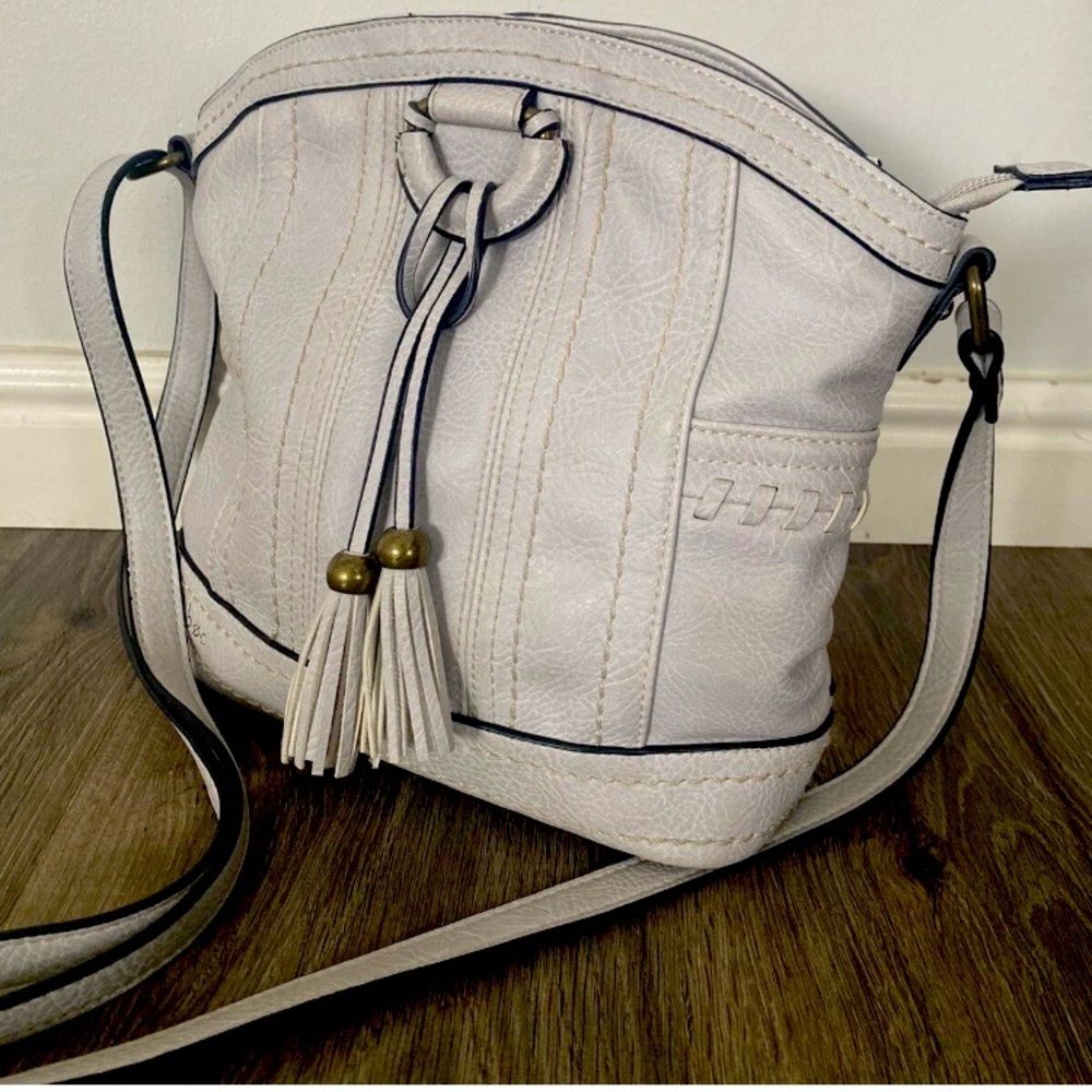 LOL BOHO Born Concept Crossbody Shoulder Bag Purse Light Dove Gray Tassel Boho